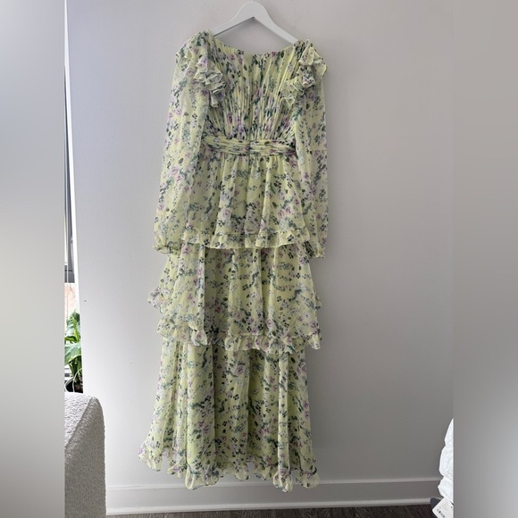 MAC DUGGAL Green Floral Chiffon Tiered Ruffle Dress 6 - Picture 13 of 16